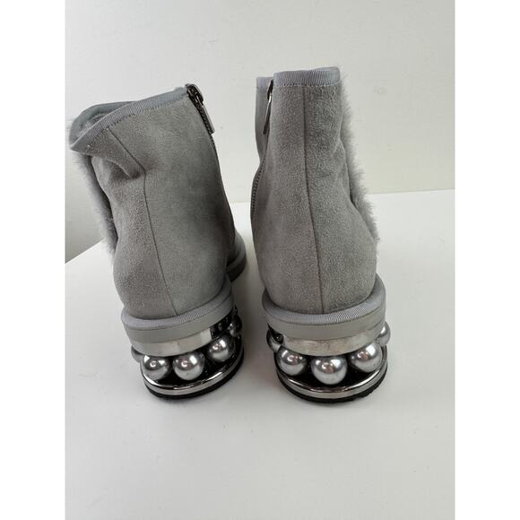 Nicholas Kirkwood Luna Booties 38.5 Gray Suede Pearl Heel Side Zip Ankle Boot - Picture 5 of 8